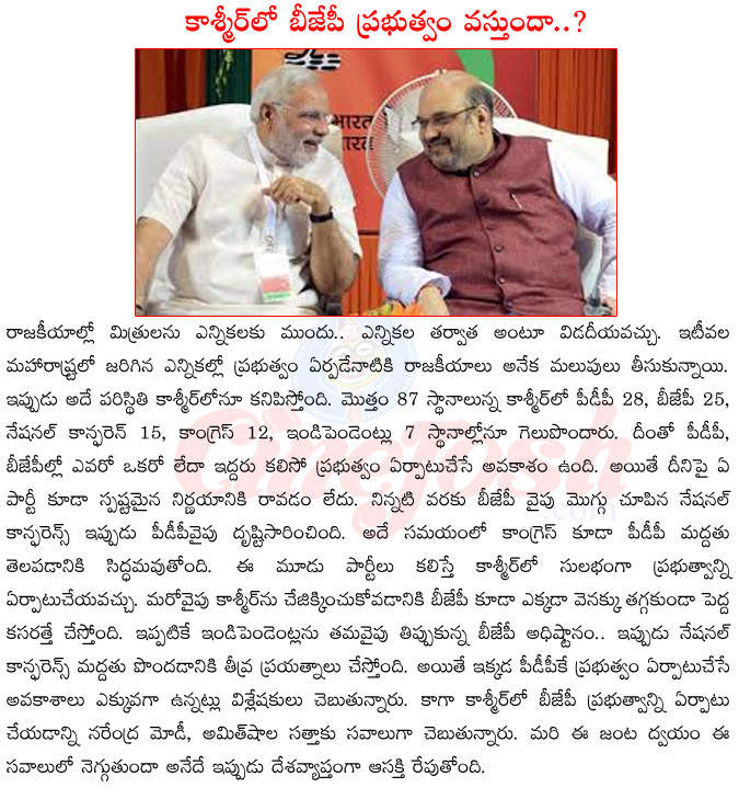 india prime minister narendra modi,amith shah,kashmir assembly elections,election result in kashmir,national conference supporting bjp,congress supporting pdp  india prime minister narendra modi, amith shah, kashmir assembly elections, election result in kashmir, national conference supporting bjp, congress supporting pdp